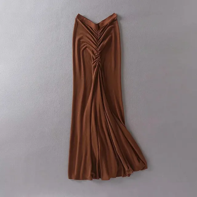 Elastic Waist Front And Back Pleated High Waist Thin Wrap Hip Long Skirt Skirt Red - Shop at LoveMi