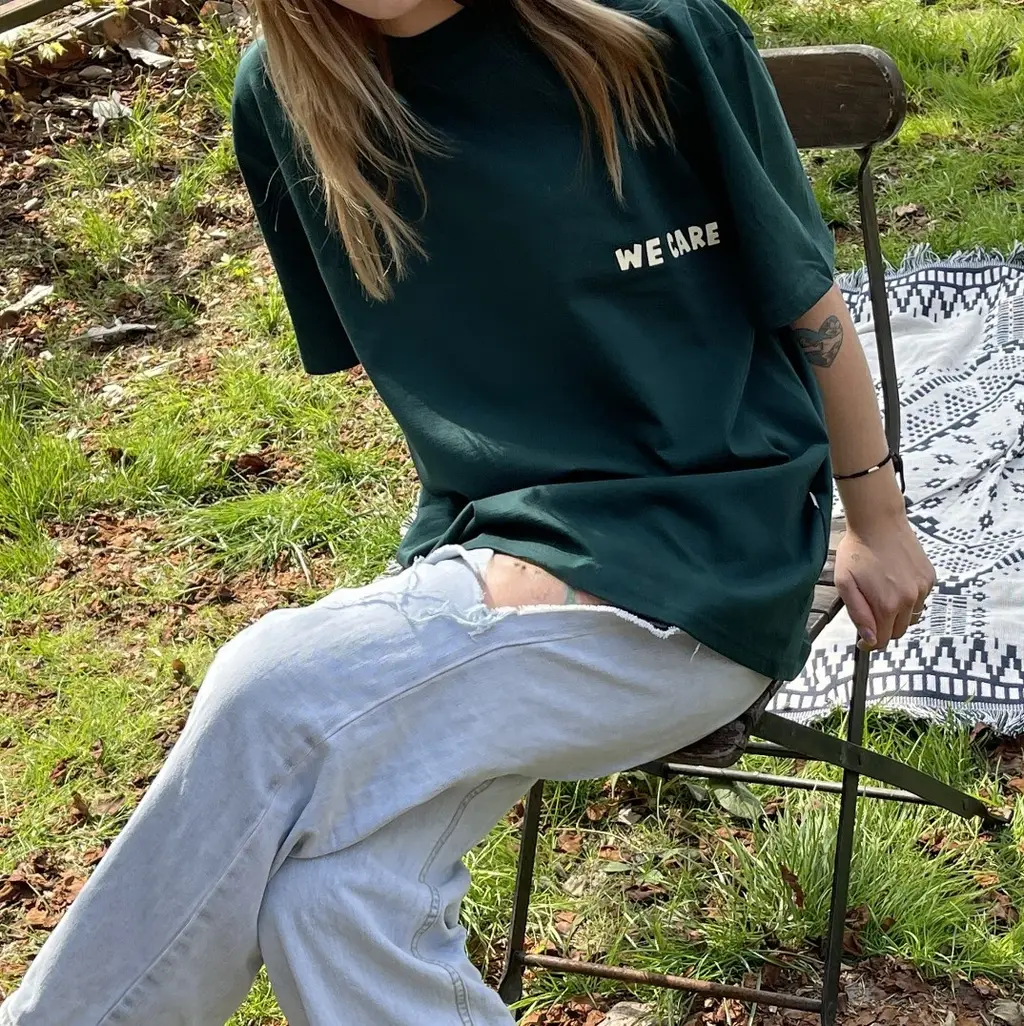 Simple Casual Back Pattern Printing Round Neck Loose Short Sleeves - Green
