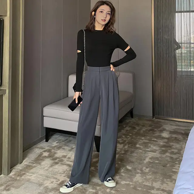 Spring New Loose Chic High Waist Korean Student Straight Suit Pants Women - Shop at LoveMi