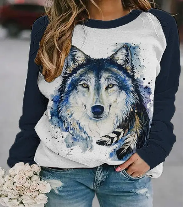 Western Ethnic Geometric Print Sweatshirt Blue - Shop at LoveMi
