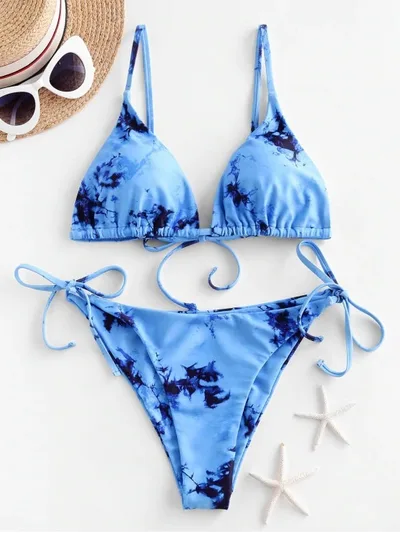 Sexy Halter Tie Dye Bikini Set Blue - Shop at LoveMi