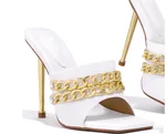 Womens Sandals Shoes Mules Thin High Heels Square Toe Slippers - White
