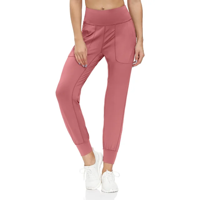 High Waist Stretch Yoga Pants Women's Nine point Pocket Fitness Pants Cropped Trousers Rust Red - Shop at LoveMi
