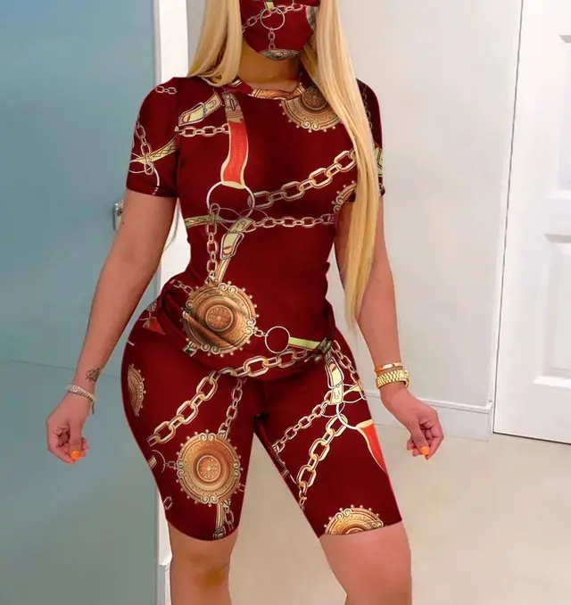 Fitness O neck Sports Suit Female Short Sleeve Two piece Suit Red - Shop at LoveMi