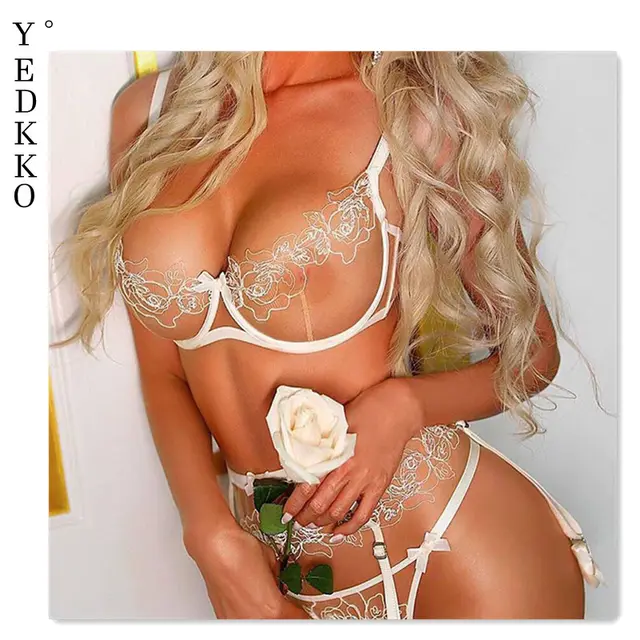 Lace Mesh Ultra thin See through Transparent Sexy Hot Underwear Set White - Shop at LoveMi