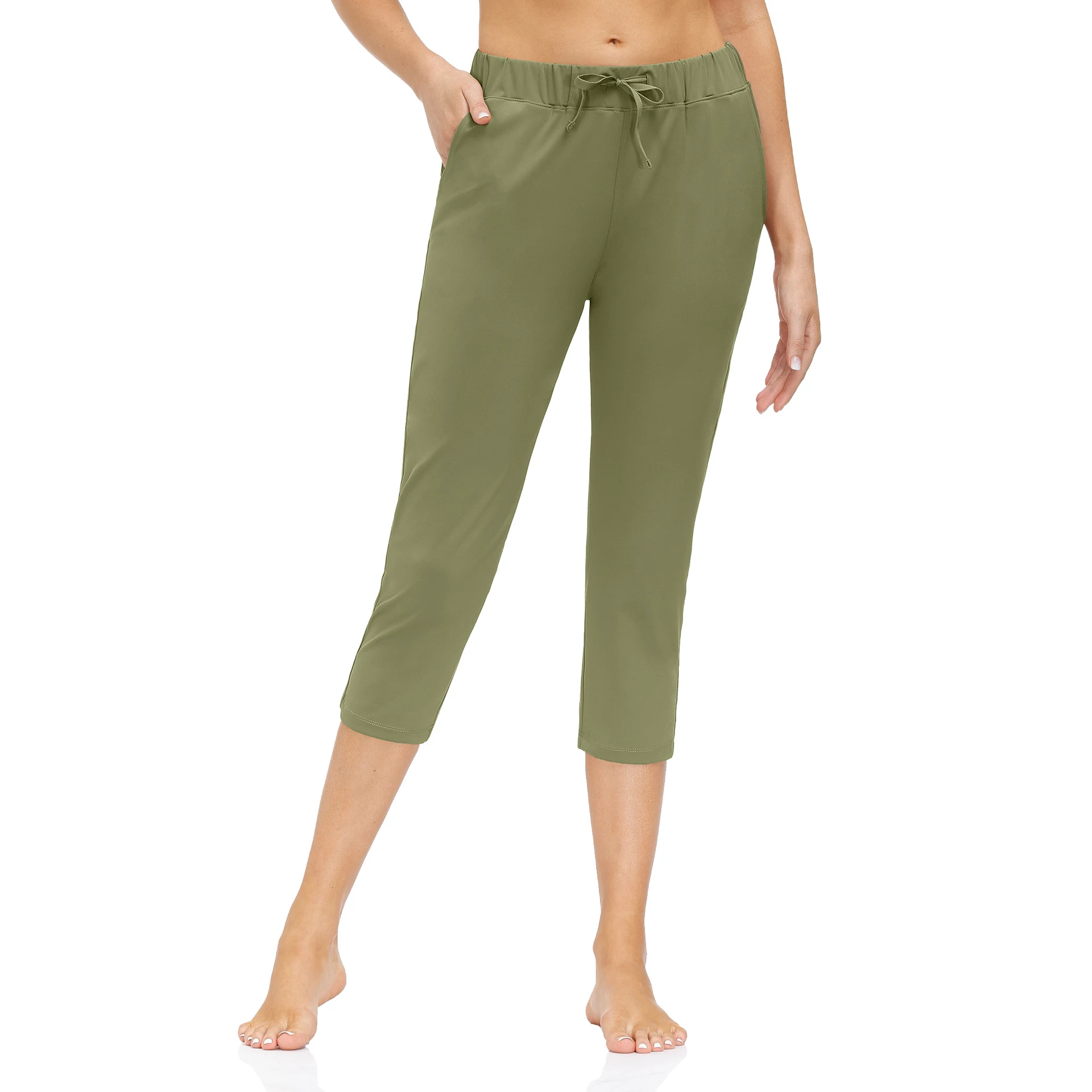 Women's Tight-fitting Yoga Pants Pocket Low-rise Cropped Trousers - Army Green