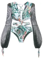 Sexy Lace-up Halter One-piece Swimsuit - Blue