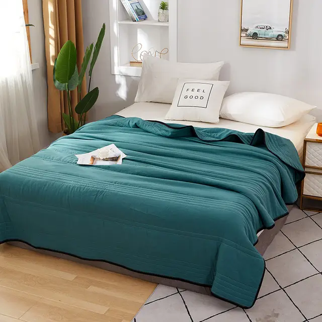 Washed Cotton Quilted Air conditioning Quilt And Summer Cool Quilt Blanket Dark Green - Shop at LoveMi