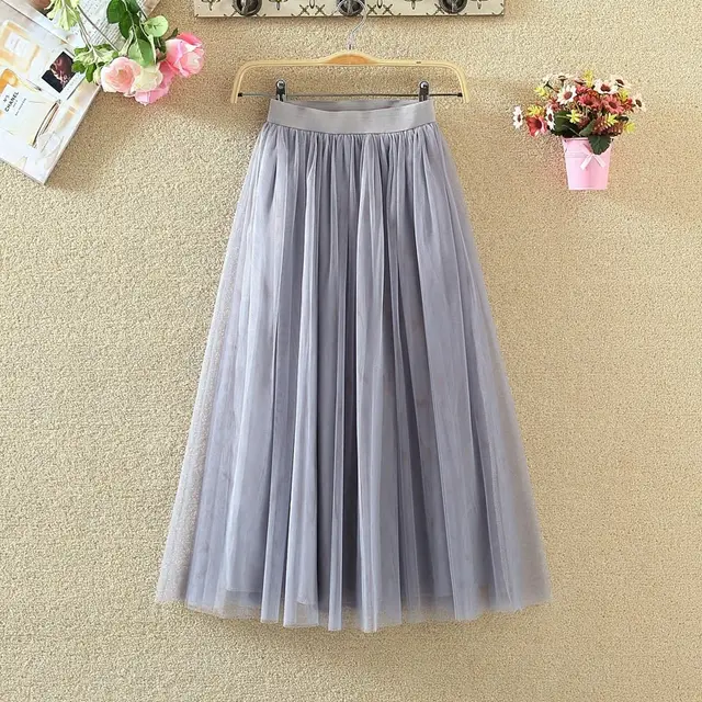 New Skirts Women's High Waist Mid Length A Line Skirt Grey - Shop at LoveMi