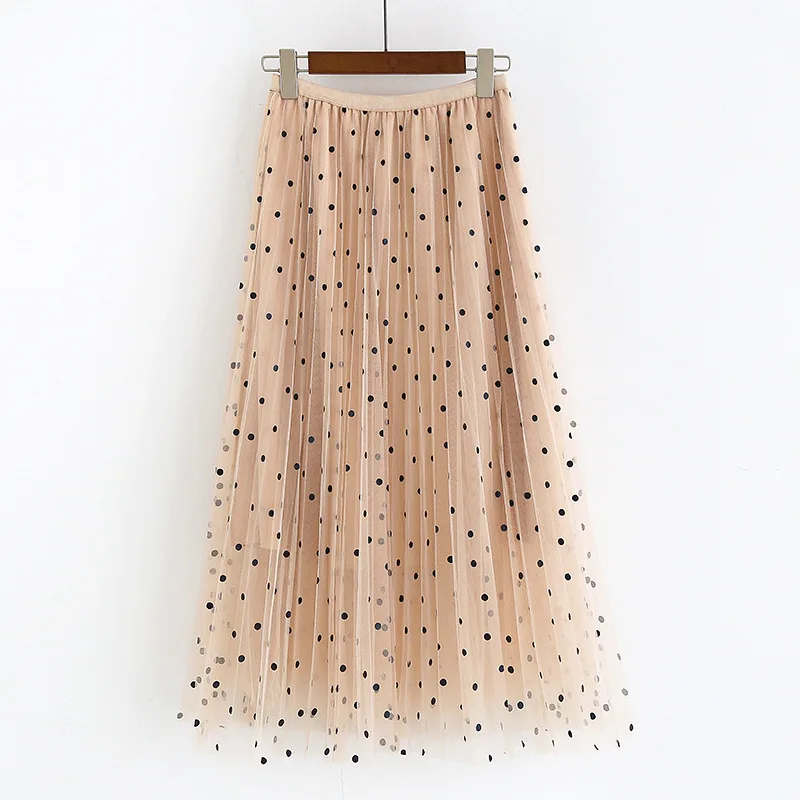 Fashion All-match Net Yarn Polka Dot Skirt - Apricot