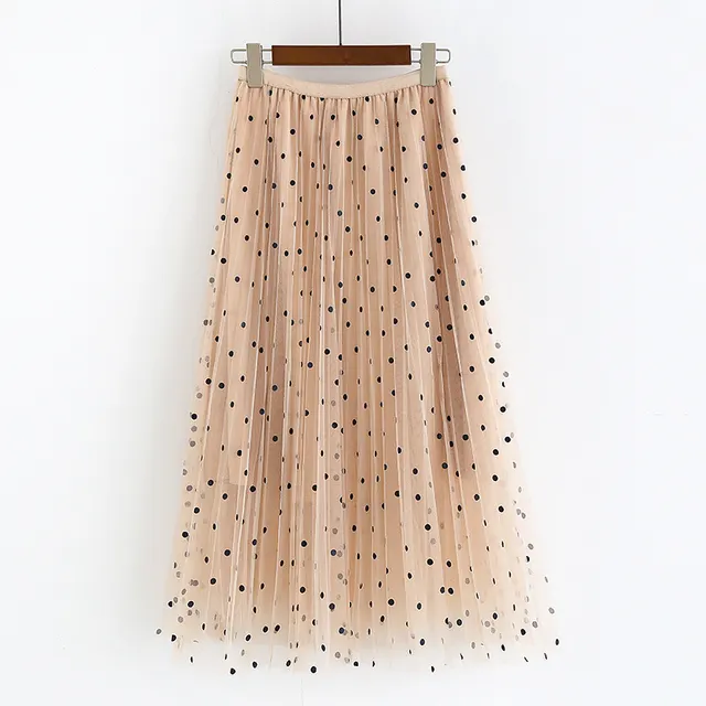 Fashion All match Net Yarn Polka Dot Skirt Apricot - Shop at LoveMi