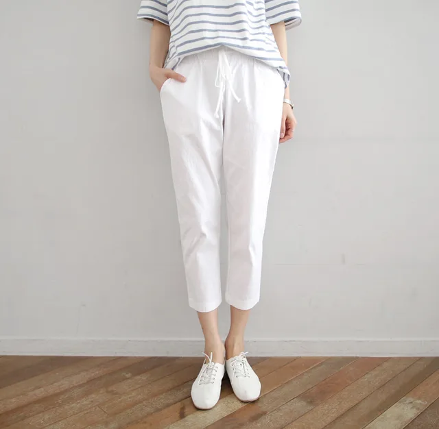 Thin High waisted Loose Linen Pants White - Shop at LoveMi