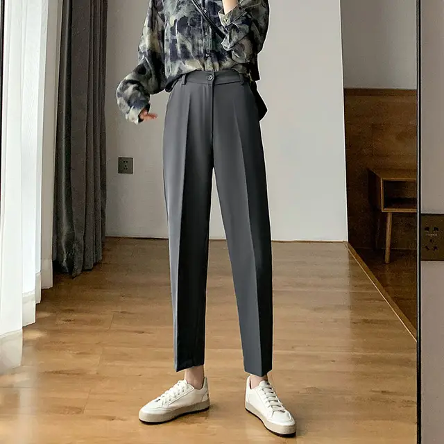 High Waist Drape Harlan Small Cigarette Pants Gray Regular Style - Shop at LoveMi