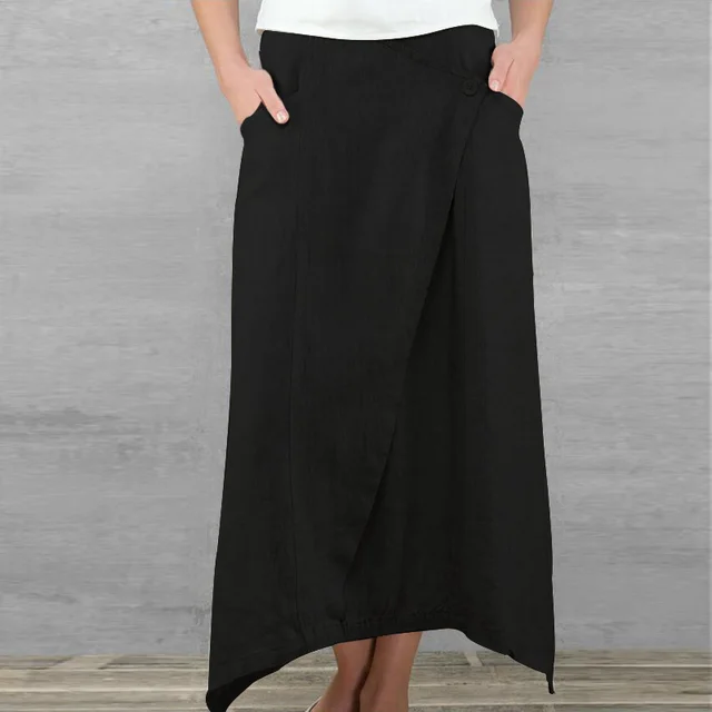 New High Waist Solid Color Cotton And Linen Skirt, All Match Slim Skirt Black - Shop at LoveMi
