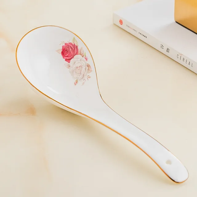Tableware Set Large Soup Spoon Ceramic Large Soup Long Handle F - Shop at LoveMi