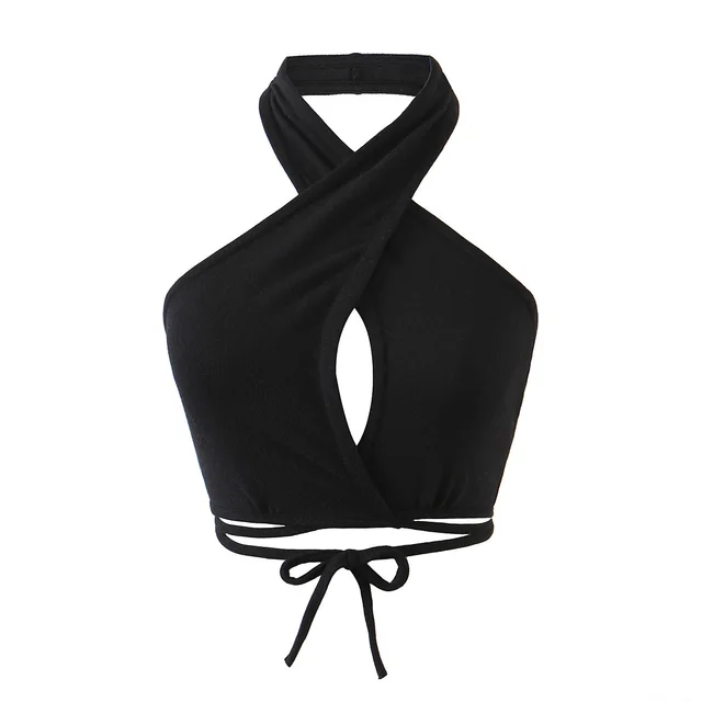 Fashion Ladies Simple Halter Top With Small Suspenders Black - Shop at LoveMi
