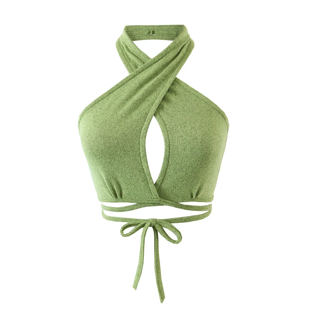Fashion Ladies Simple Halter Top With Small Suspenders Green - Shop at LoveMi
