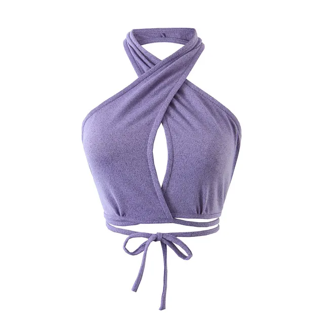 Fashion Ladies Simple Halter Top With Small Suspenders Purple - Shop at LoveMi