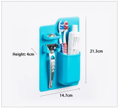 Silicone Toothbrush Holder Bathroom Toilet Shelf Strong Suction Cup Wall suction Toiletry Set Blue - Shop at LoveMi