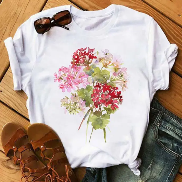 Floral Pattern Printed Loose Summer Casual Ladies T shirt G - Shop at LoveMi