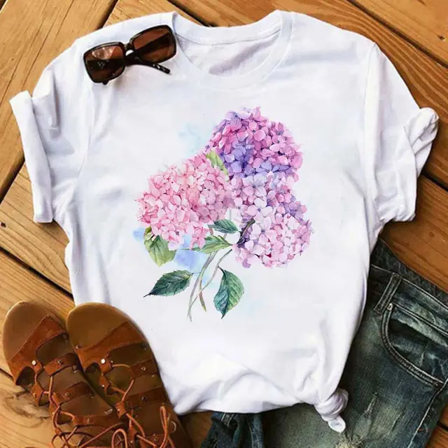 Floral Pattern Printed Loose Summer Casual Ladies T shirt K - Shop at LoveMi