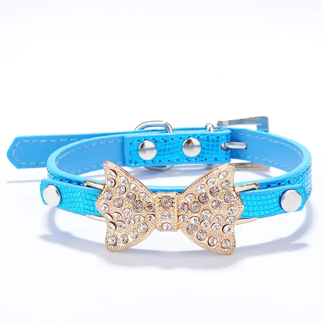 Bowknot Pet Collar Rhinestone Dog Pen Dog Supplies Blue - Shop at LoveMi