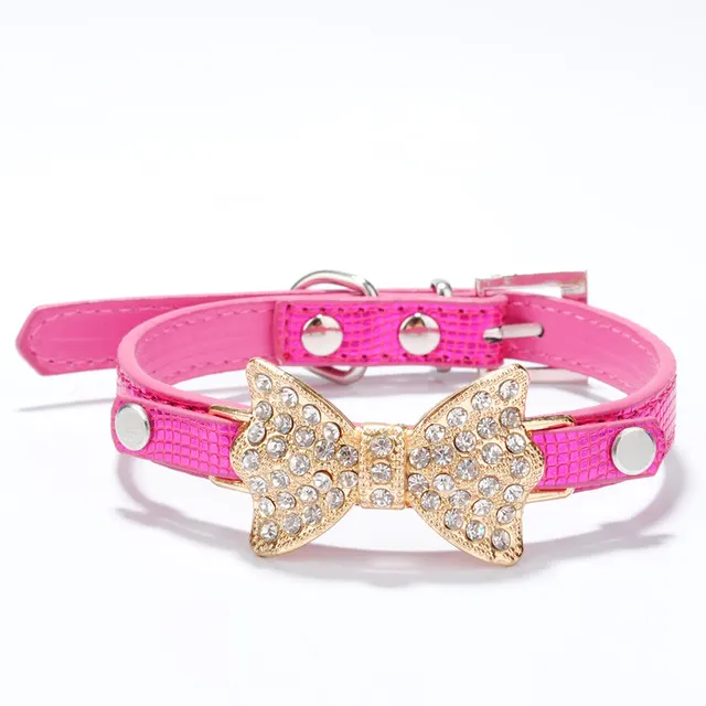 Bowknot Pet Collar Rhinestone Dog Pen Dog Supplies Rose Red - Shop at LoveMi