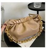 Folding One-shoulder Thickened Chain Messenger Handbag - Khaki