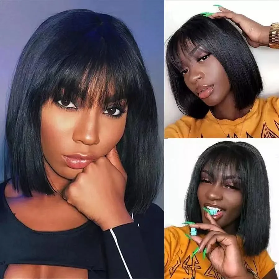 Wig Female Short Hair BoBo Head Air Bangs - Natural Black