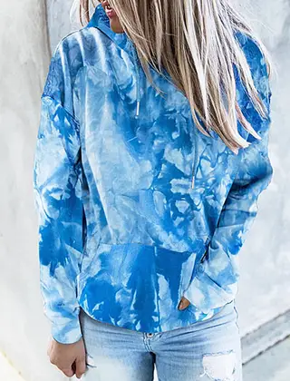Tie-dye Printed Hooded Sweatshirt Long-sleeved Plus Size Top Women - Blue