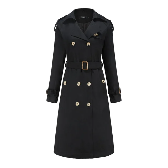 Women's Windbreaker Long Waist Cotton Jacket Long Sleeve Lapel Black - Shop at LoveMi