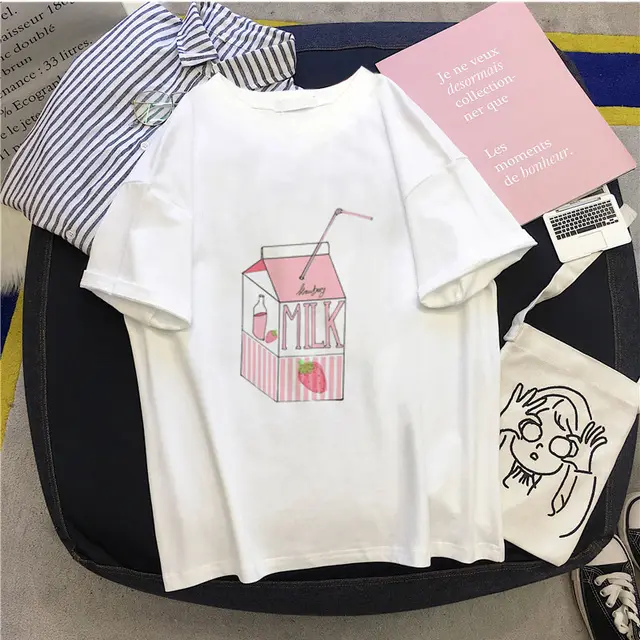 Peach Juice Milk Casual Popular Simple Fun T shirt White C - Shop at LoveMi
