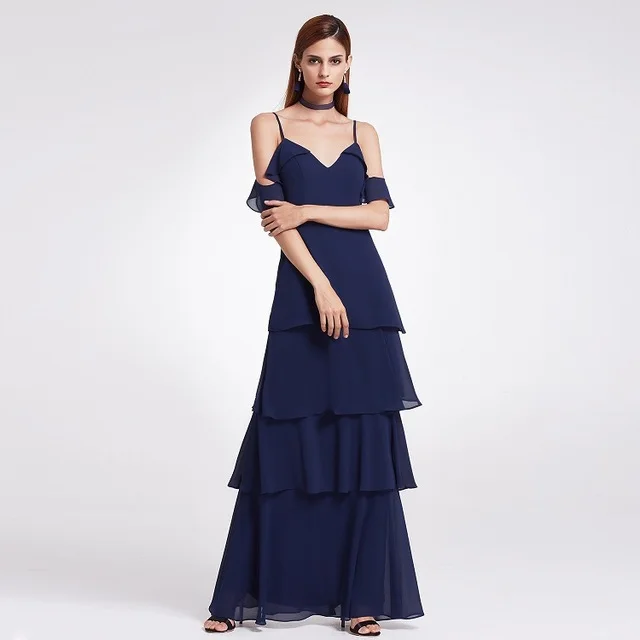 Chiffon Bridesmaid Dress Wedding Long Dress Navy Blue B - Shop at LoveMi