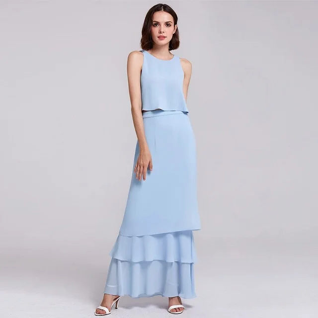 Chiffon Bridesmaid Dress Wedding Long Dress Sky Blue C - Shop at LoveMi