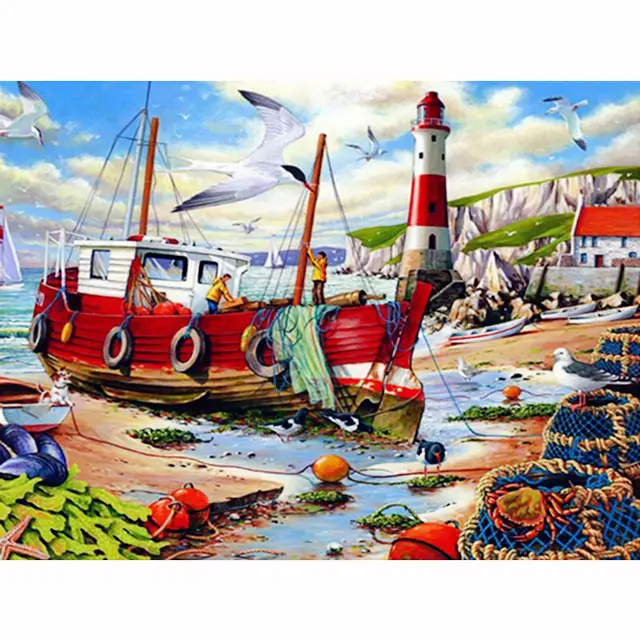 DIY Diamond Embroidery Rhinestone Boat And Port Cross Stitch Kit Color - Shop at LoveMi