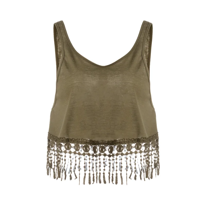 Camisole Camisole Multicolor Fringed Bottoming Shirt - Green