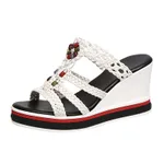 New Outdoor Wedge With Flip Flops Bohemian Woven Women's Sandals - White