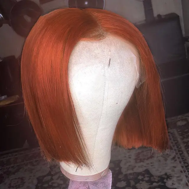 Gradient Color Short Bob Wig Orange Lace Front Human Hair Wig 150Percent - Shop at LoveMi