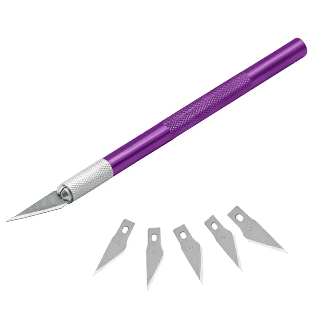 Aluminum Pole Engraving Knife Paper Card 5 Are Arranged, Sticking Pen Knife, Hook Knife, Quality Engraving Knife Purple - Shop at LoveMi
