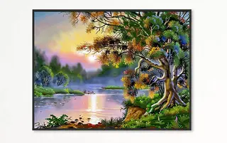 Diamond Embroidery Scenery Picture Of Rhinestones Full Round Diamond Painting Cross Stitch Tree Mosaic Wall Decoration - Square