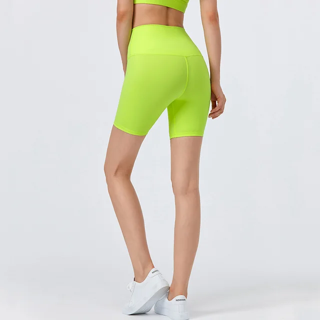 The New Yoga Shorts No Embarrassing Line Skin friendly Nude Feeling Tight Elastic Sports Fitness Three quarter Pants Fluorescence - Shop at LoveMi