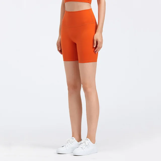 The New Yoga Shorts No Embarrassing Line Skin friendly Nude Feeling Tight Elastic Sports Fitness Three quarter Pants Orange - Shop at LoveMi