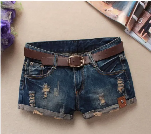 Women Denim Shorts Mini Rivet Holes Jeans Low Waist 5Color - Shop at LoveMi