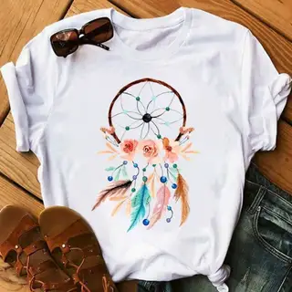 Feather Watercolor Print Women T-shirt - 8 Style