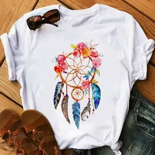 Feather Watercolor Print Women T-shirt - 9 Style