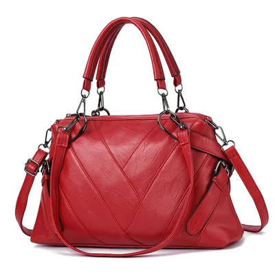 Fashion Handbag Soft Leather Hit Color Large Capacity Ladies Shoulder Bag Tide Red - Shop at LoveMi