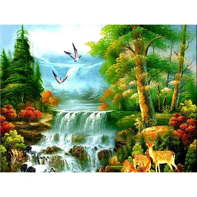 DIY Diamond Painting Landscape Full Square Tree Bird Diamond Mosaic Embroidery Square 30X25Cm - Shop at LoveMi