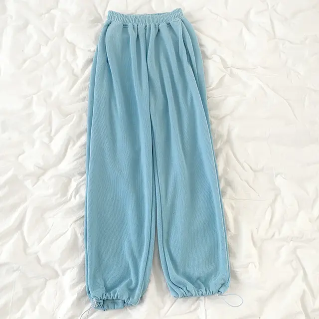 Elastic High Waist Loose Slim Straight leg Casual Pants Blue - Shop at LoveMi