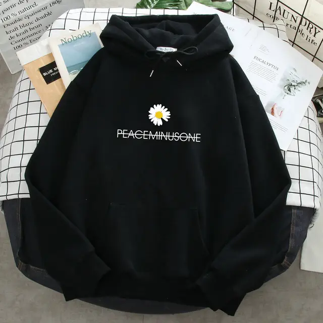 New Autumn And Winter Thin Daisy Hooded Sweater Women Black - Shop at LoveMi