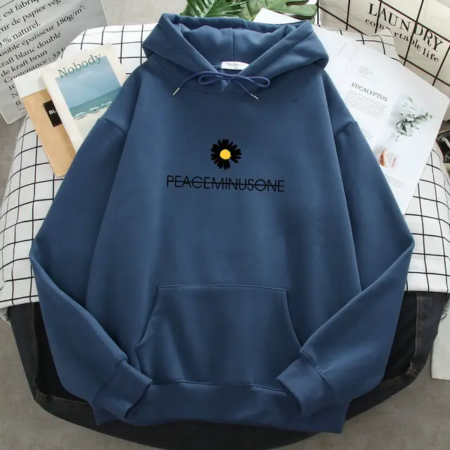 New Autumn And Winter Thin Daisy Hooded Sweater Women Dark Blue - Shop at LoveMi